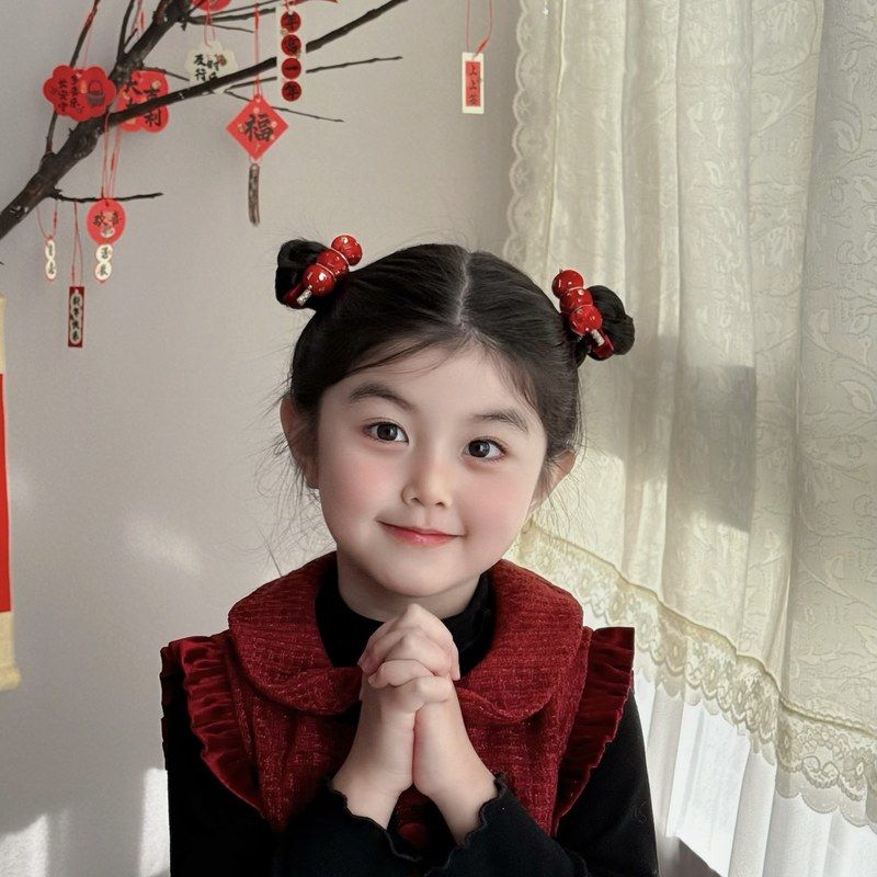 红色缝制糖葫芦儿童发夹发圈发箍