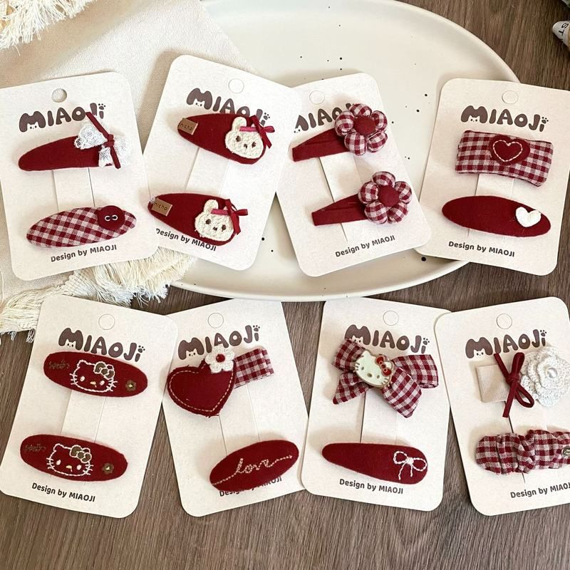 新年红色花朵爱心小兔儿童发夹