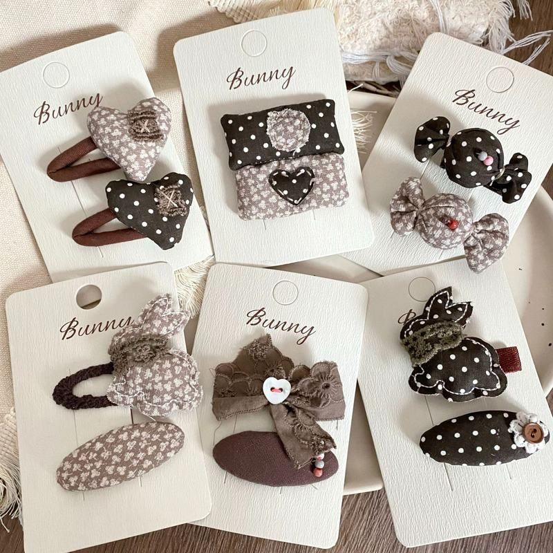 咖色波点小兔爱心糖果儿童发夹