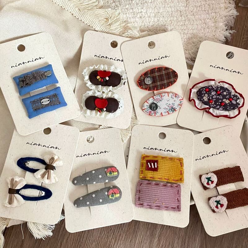 新款几何碎花蕾丝蝴蝶结儿童发夹