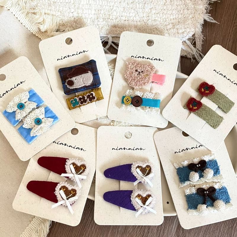 韩系布艺爱心小动物儿童发夹对装