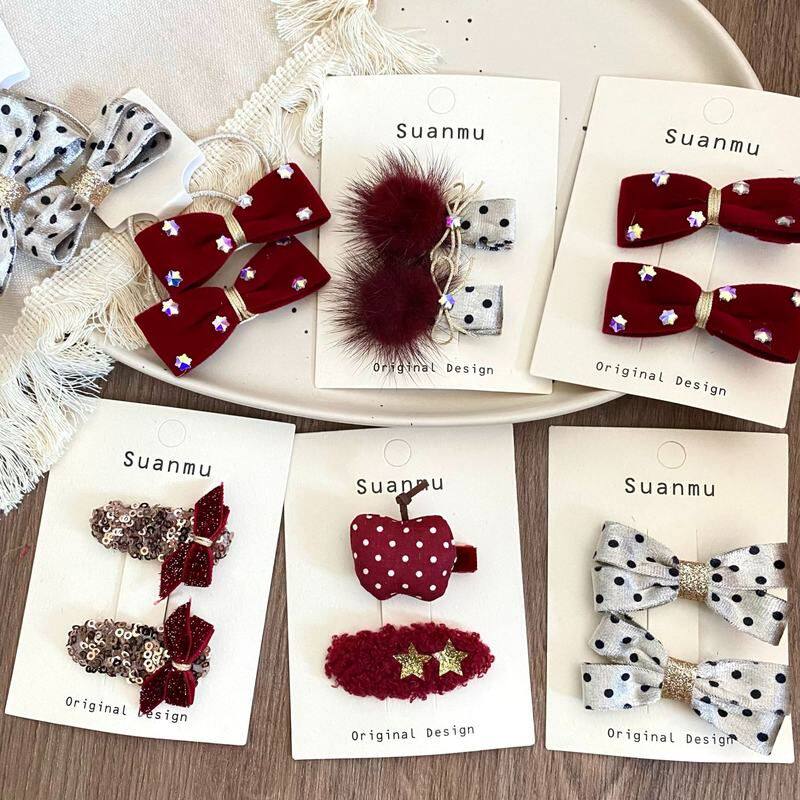 波点毛球蝴蝶结苹果儿童发夹发圈