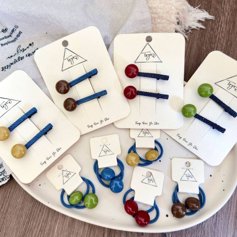 简约彩色豆豆儿童一字夹发圈发饰