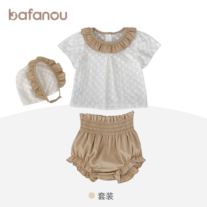 巴梵欧一岁女宝宝夏装洋气小套装透气婴幼儿外出服三件套洋气甜美