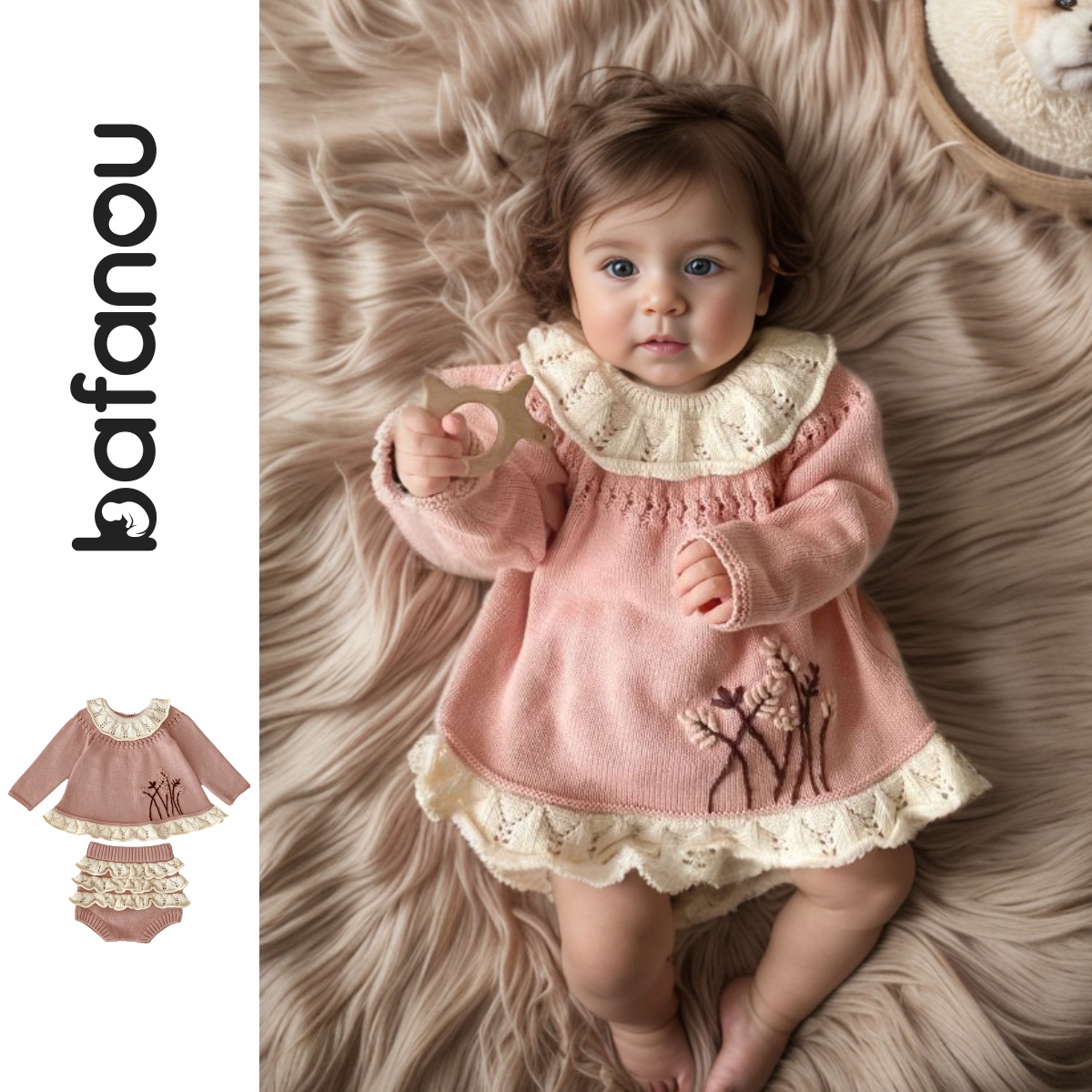 小香风荷叶领针织两件套