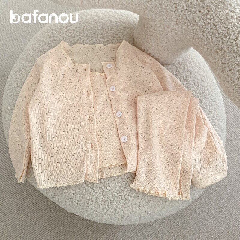巴梵欧女宝宝空调服套装韩版三件套夏装薄款分体亲肤家居服百搭