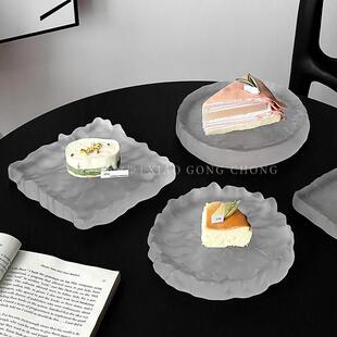 磨砂冰川玻璃盘高级感冷餐甜品托 托盘寿司盘子创意宴会西点展示