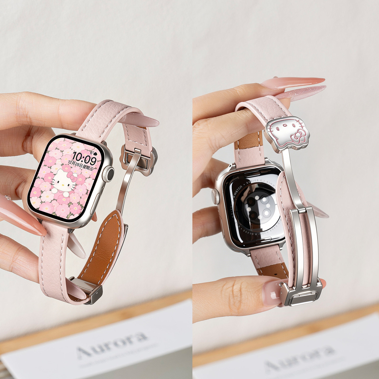 匠戴适用iwatch10表带苹果S11手表applewatch9小众真皮凯蒂猫S9新款s8磁吸运动8夏天女款SE3智能11创意腕带s7