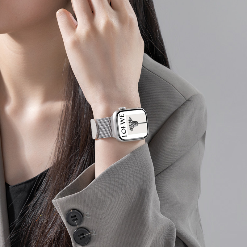 适用iwatch8表带S7苹果手表S8米兰尼斯Applewatch7金属SE磁吸S6夏6高级5运动4代ultra男女41创意45智能watchs