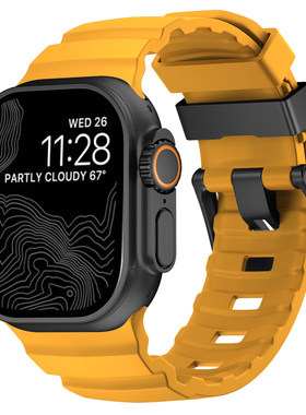 适用苹果手表Ultra运动硅胶表带applewatch11金属扣新款iwatch10黑色扣s9透气8户外7硬派6男SE代替换49mm腕带
