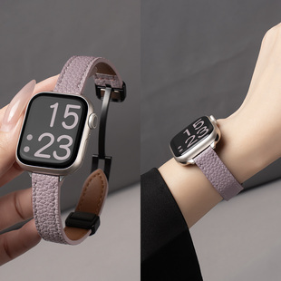 匠戴适用苹果S11手表iwatch10表带applewatch9荔枝纹真皮S9磁吸夏天S8男女新款S7时尚腕带SE3高级11运动智能