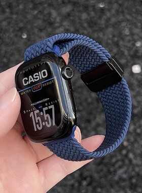 新款尼龙编织磁吸适用S11苹果手表带10AppleWatch9iwatch智能ultra3运动SE3透气2男款S8男士7质感6高级腕表带