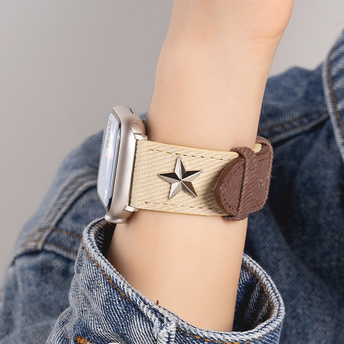 匠戴适用iWatch牛仔帆布真皮表带