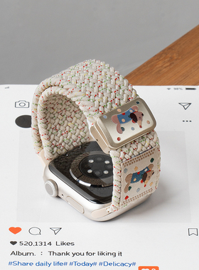 匠戴适用苹果S10手表iwatch11表带applewatch9可爱波点小狗编织10女生尼龙S8夏天S7新款创意6运动磁吸扣腕带3