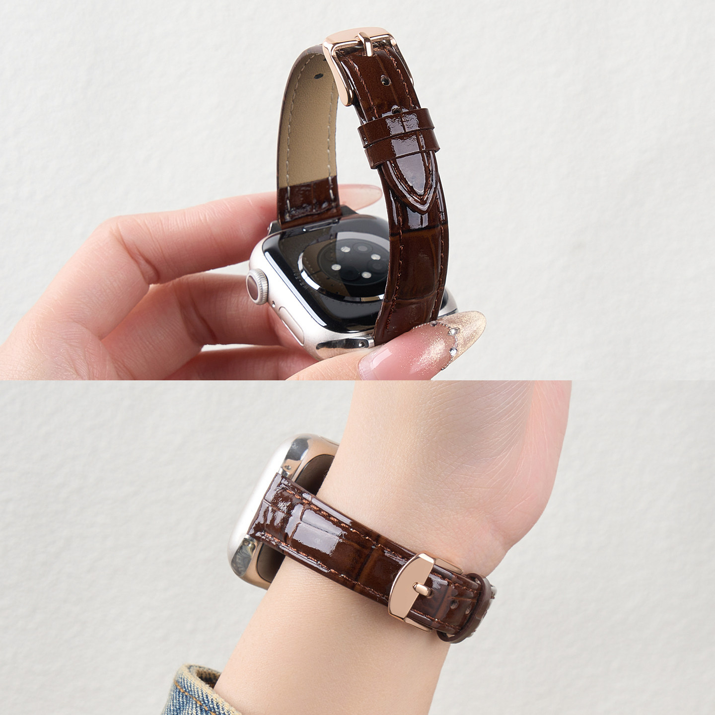 匠戴适用iwatch11表带苹果S11手表applewatch10竹节纹真皮S10女款新年红SE3新款时尚S9秋冬高级智能11男运动