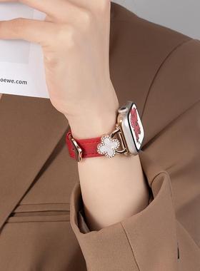 适用iwatch11表带新年红色applewatch9苹果S11手表S10夏季S9复古小众S8创意SE3女款高级可爱10真皮镶钻运动