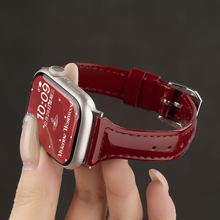 秋冬圣诞复古se3女S9智能运动 匠戴适用iwatch11表带苹果S11手表applewatch10小蛮腰真皮S10新款 新年红