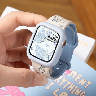 11智能 10创意S6新款 适用iwatch11表带S11苹果S8手表applewatch8彩蝶印花双色S9硅胶S10运动7女款 可爱SE3夏季