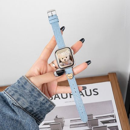适用iwatch8表带S9苹果手表applewatch9牛仔10木头熊S10可爱s8夏天S7高级感7复古S6新款6女款SE小众5代创意