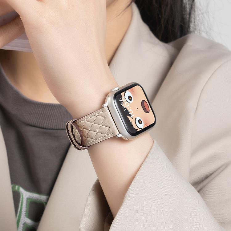 适用iwatch8苹果S9手表applewatch9表带S8真皮S7菱格纹SE时尚7高级S6新款6代10小众5创意4男女S10运动智能