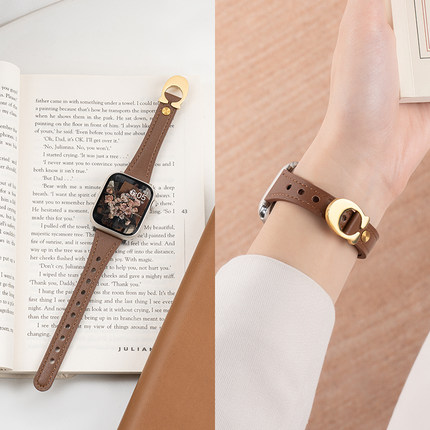 匠戴适用苹果S10手表iwatch9表带applewatch8创意C字扣S9新款真皮10高级腕带S8复古小众女生10智能S7夏天时尚