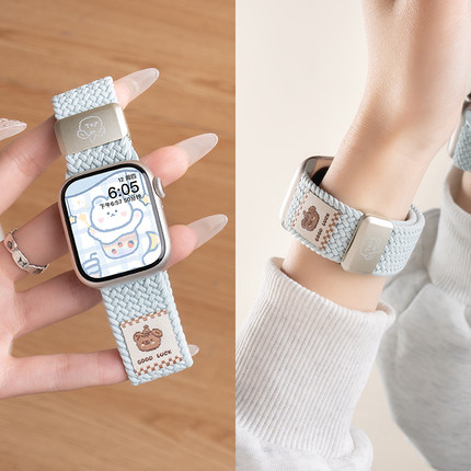 匠戴适用iwatch11表带S9苹果S10手表Applewatch9新款帽子小熊S8尼龙磁吸S7夏天SE运动智能7时尚3高级ultra2女