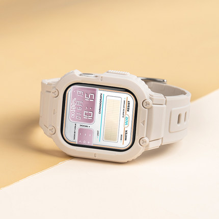 【秒变卡西欧】适用iwatch9表带S9苹果S8手表applewatch8一体S7女生S10运动10男SE夏季保护壳硅胶创意腕带
