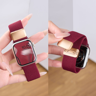 匠戴适用iwatch11表带苹果S11手表applewatch10新年红色尼龙S10编织SE3新款 8高级磁吸男11智能 运动S9秋冬女款