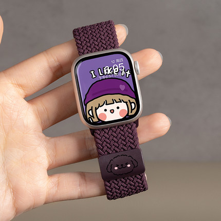 匠戴适用苹果S10手表iwatch9表带applewatch10磁吸S9新年新款S8编织8运动7女夏天S7高级尼龙S6创意SE绛樱桃