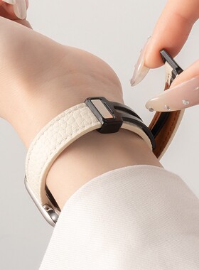 适用iwatch11表带S11苹果s10手表applewatch9夏季新款S8皮质S7荔枝纹S6创意6代SE3女高级ultra2磁吸11智能