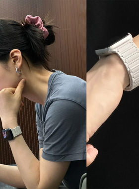 张婧仪同款适用苹果s10新款iwatch手表表带s11韩系applewatch磁吸s9硅胶S8秋冬季s6运动SE3红色s7男2女生新型