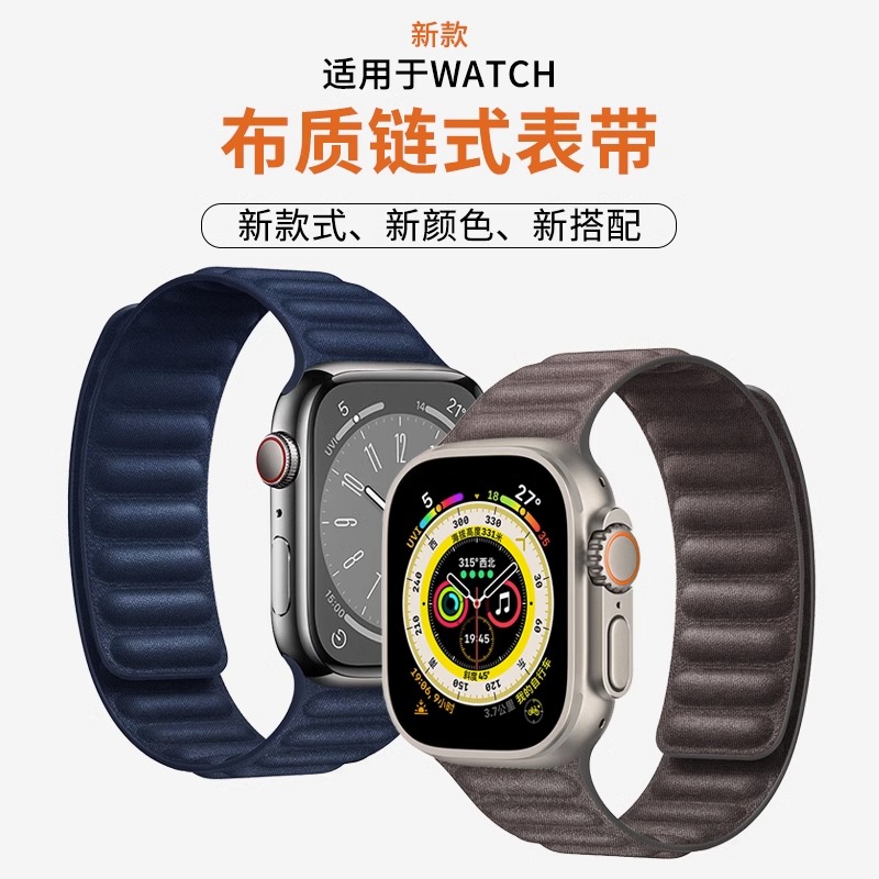 匠戴适用iwatch9苹果手表10 S8磁力链式表带applewatch8布质S7高级7代ultra2复古SE创意S6智能S10