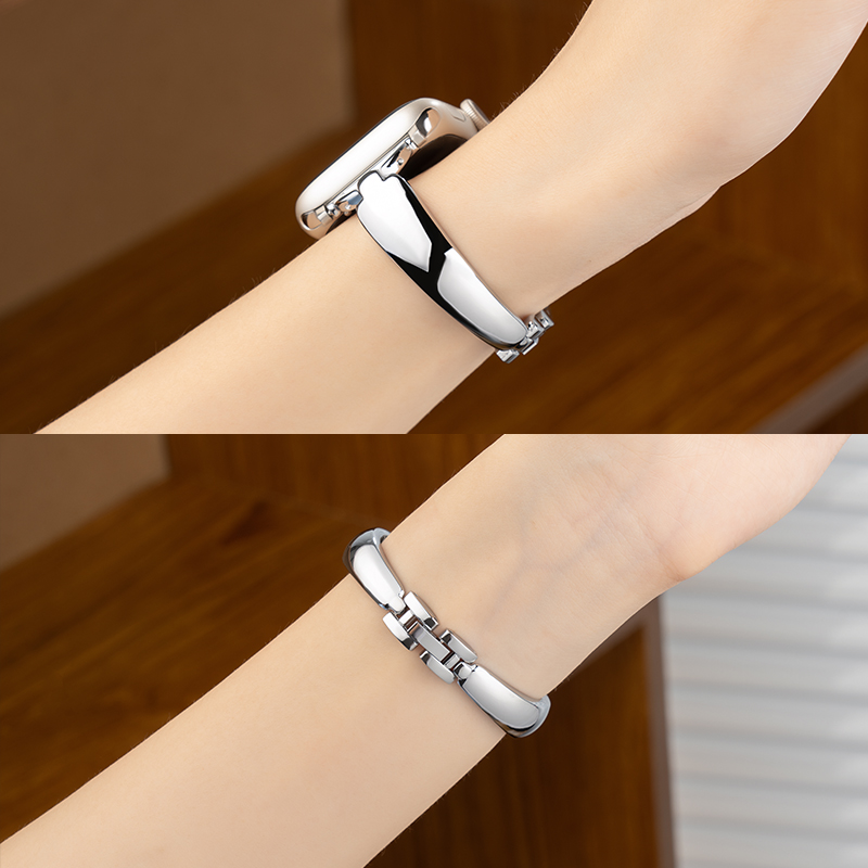 适用AppleWatch手镯表带7苹果手表不锈钢表带iwatchS9新款金属s10高级感百搭小蛮腰10细款SE代女款夏日8腕带