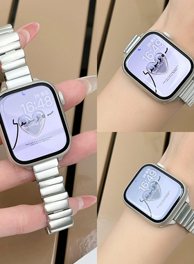 适用iwatch11表带苹果S11手表applewatch8创意S10不规则金属S9新款10高级感S7女款7时尚S6智能SE3夏季11