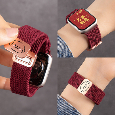 匠戴适用iwatch酒红新年系列表带