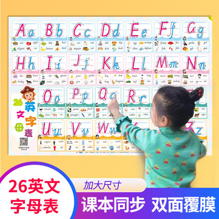 儿童26个英文字母挂图 幼儿园小学生二十六个英语字母表启蒙墙贴