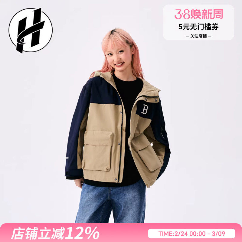 MLB 正品外衣老花夹克冲锋衣男防风女宽松百搭情侣防风夹克外套