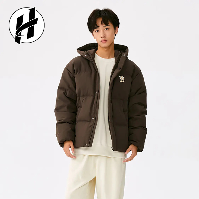 MLB  鸭绒经典美式复古纯色保暖下摆抽绳连帽短款羽绒服 男女同款