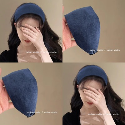 超显白雾霾蓝宽边鹿皮绒发箍女高颅顶神器不勒头洗脸头箍发饰头饰