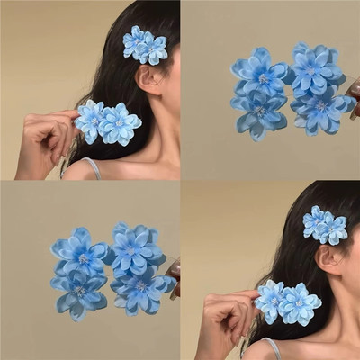 夏日小清新纯欲蓝色花朵发夹