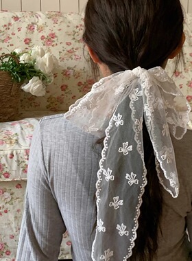 蕾丝蝴蝶结飘带发绳女丝带绑发多功能发圈小长条法式少女头饰发饰