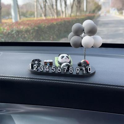 车载临时停车新款挪电话号码牌汽车可爱卡通熊猫创意移内停靠摆件