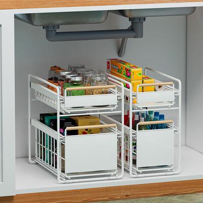 木棒款下水槽置物架橱柜收纳架多层抽拉式厨房台面浴室水槽储物架