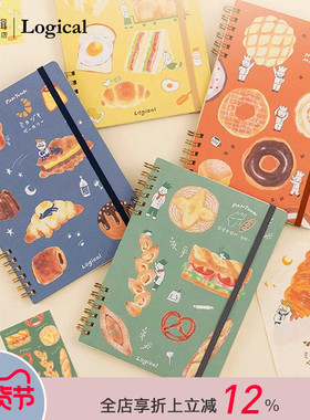 Logical逻辑古川纸工面包城系列插画印花封面线圈绑带5mm方格笔记本记事本硬面抄文艺小清新可爱B6
