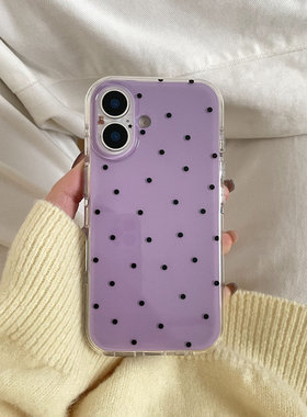 紫色黑波点小熊适用于苹果IPHONE17PROMAX手机壳16pm新款15超火不会撞壳可爱防摔硅胶超好看巨漂亮外壳