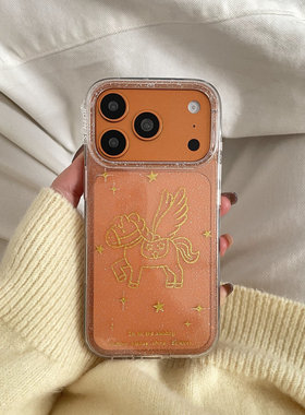 闪粉金线条飞马适用于苹果IPHONE17PROMAX手机壳16pm新款15超火14不会撞壳可爱防摔硅胶超好看巨漂亮外壳