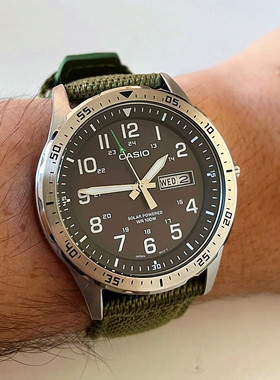 代购正品Casio卡西欧手表男帆布带太阳能石英腕表MTP-S120L-3AVCF