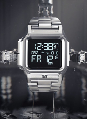 代购Nixon尼克松表白银色时尚方形运动男士数字手表A1268-000