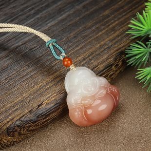 和田玉佛公吊坠藕粉色玉佛挂件天然玉石桃花酿大肚笑佛弥勒佛玉佩