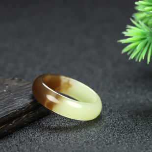 新疆和田玉糖黄玉素戒指男款细戒圈天然糖色国风玉石糖玉指环跑环